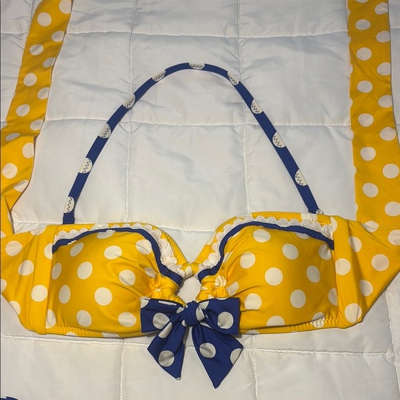 Betsy Johnson RARE Yellow Polka Dot Bikini with Blue Bow - Picture 2 of 16